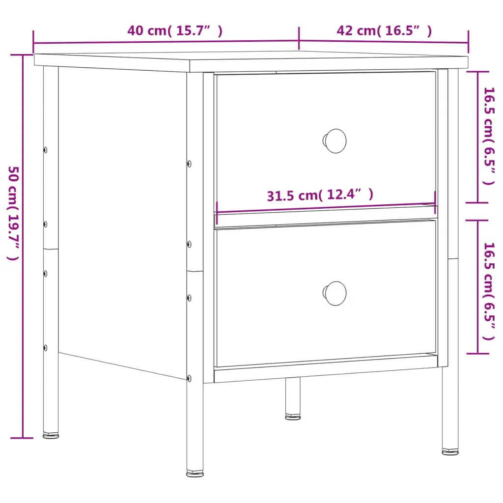 Bedside Cabinet Brown 40x42x50 cm Industrial Style Engineered Wood Storage