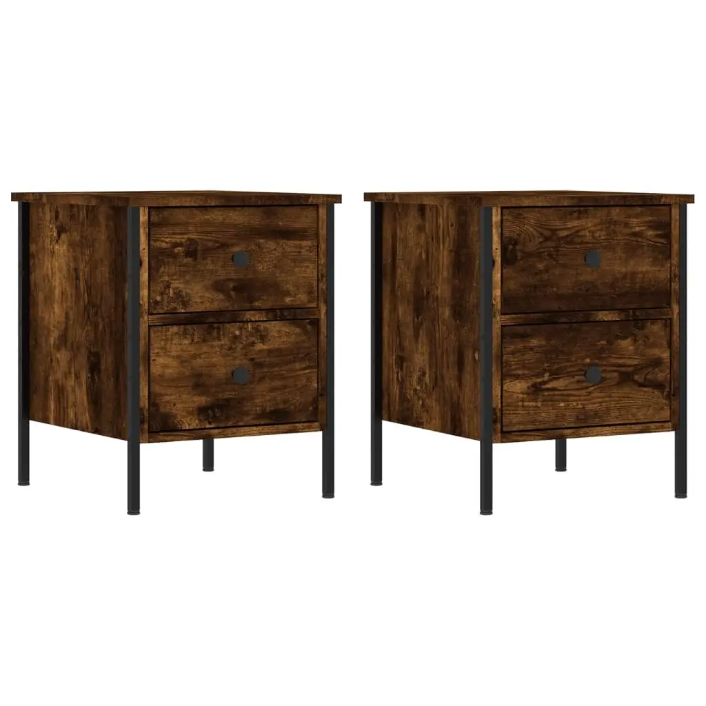 Bedside Cabinets 2 pcs Brown Engineered Wood Side Table Drawers Storage
