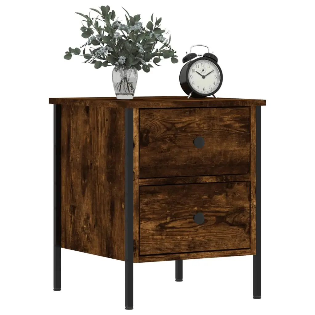Bedside Cabinets 2 pcs Brown Engineered Wood Side Table Drawers Storage