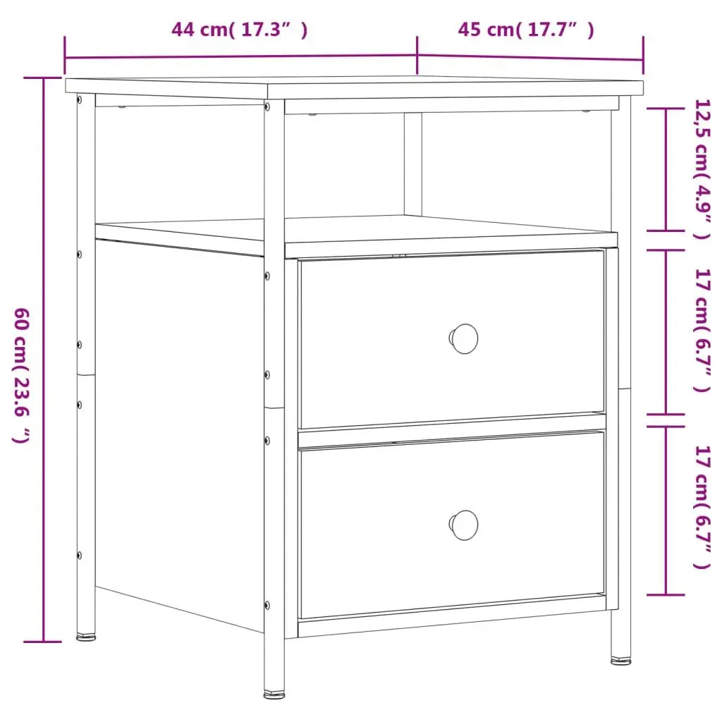 Bedside Cabinets 2 pcs Storage Nightstands 44 x 45 x 60 cm Brown Engineered Wood