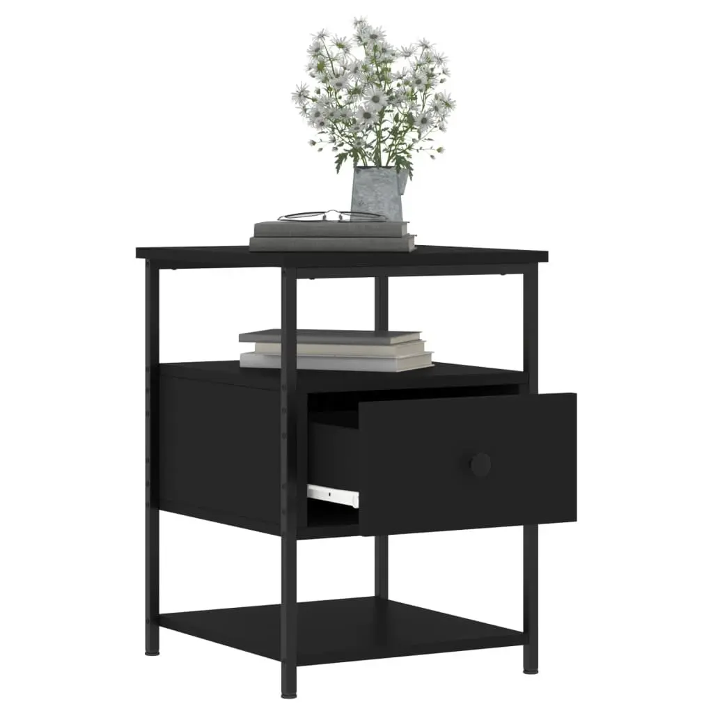 Bedside Cabinet Black Bedroom Nightstand Storage Table Compact Design 40x42x56cm