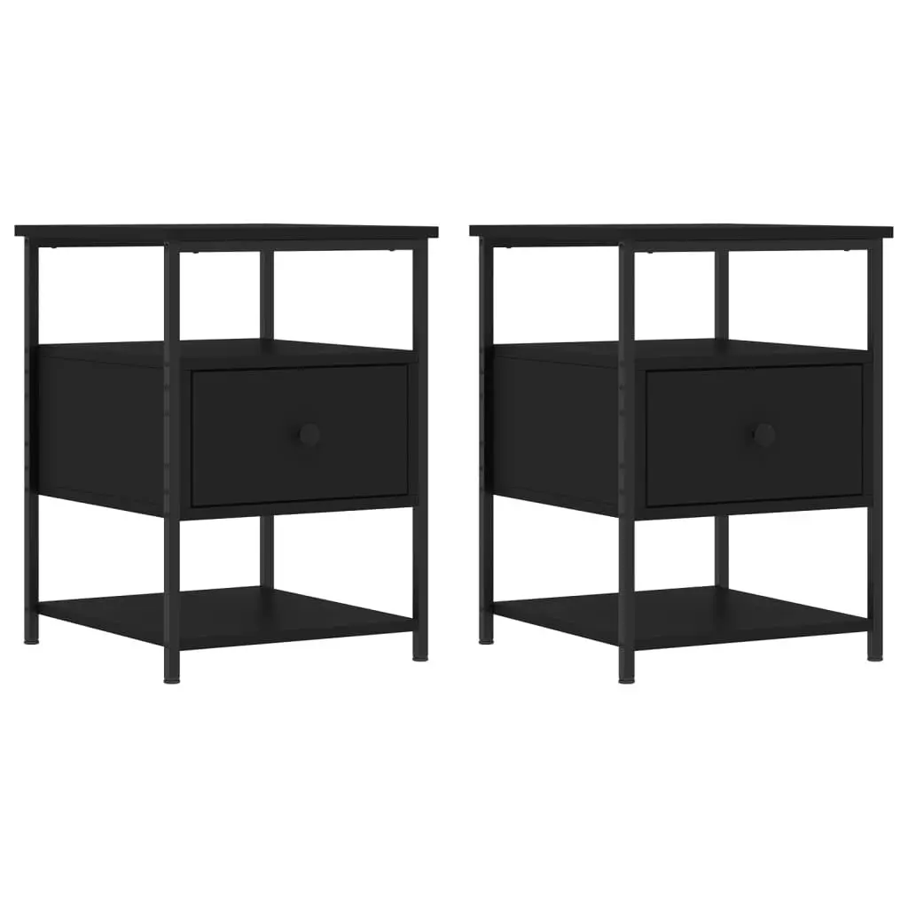 Black Bedside Tables for Bedroom Storage 40x42x56cm Set of 2