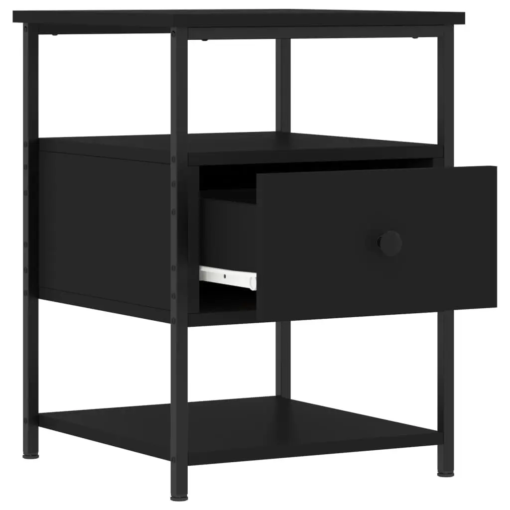 Black Bedside Tables for Bedroom Storage 40x42x56cm Set of 2