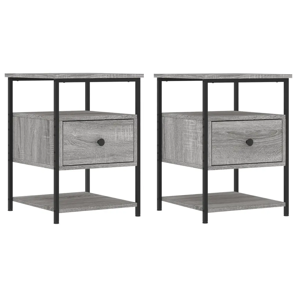 Bedside Cabinet 2 pcs Grey 40x42x56 cm Storage Nightstand Table Bedroom