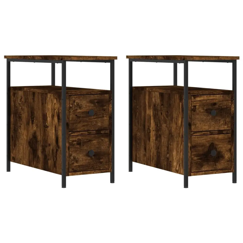 Bedside Cabinets Storage 30x60x60 cm Smoked Oak 2 pcs Engineered Wood
