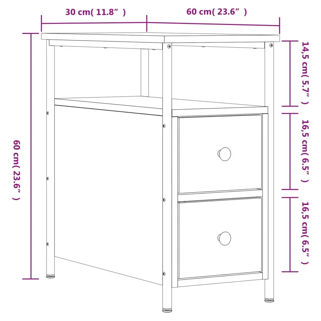 Bedside Cabinets Storage 30x60x60 cm Smoked Oak 2 pcs Engineered Wood