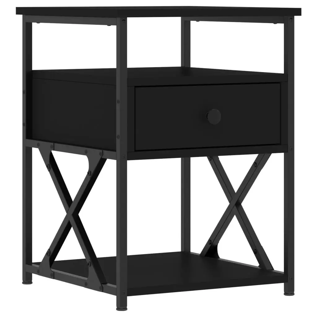 Bedside Cabinet Black Engineered Wood Storage Nightstand 40 x 42 x 55 cm