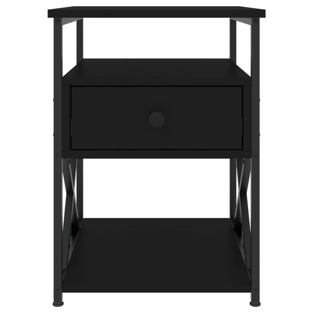 Bedside Cabinet Black Engineered Wood Storage Nightstand 40 x 42 x 55 cm