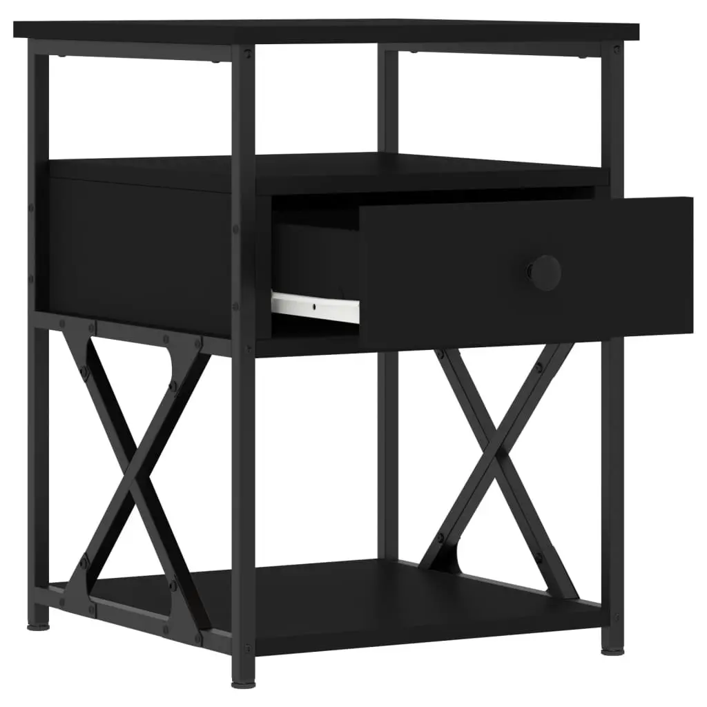 Bedside Cabinet Black Engineered Wood Storage Nightstand 40 x 42 x 55 cm