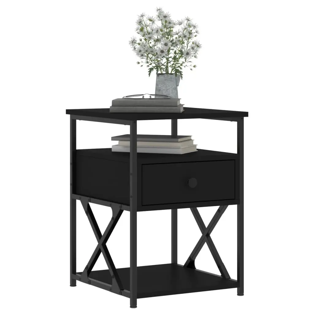 Bedside Cabinet Black Engineered Wood Storage Nightstand 40 x 42 x 55 cm