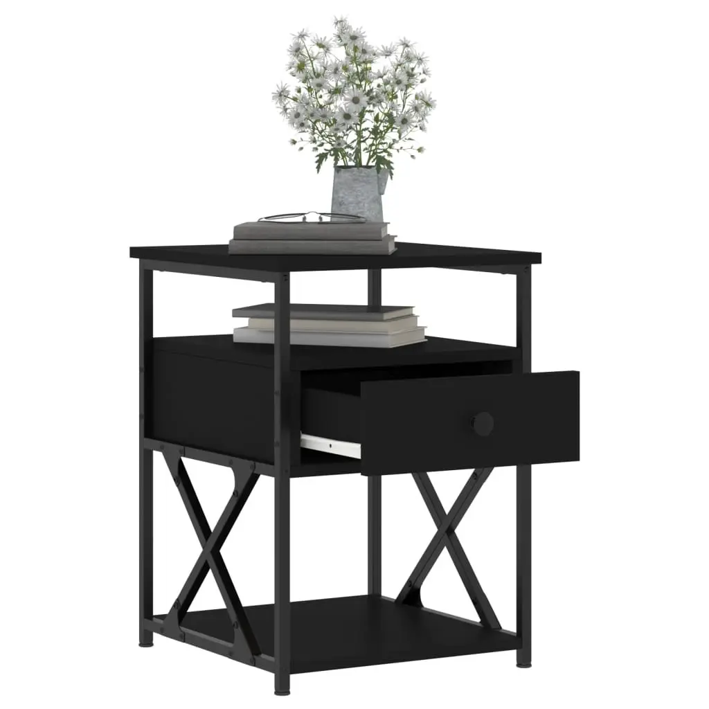 Bedside Cabinet Black Engineered Wood Storage Nightstand 40 x 42 x 55 cm