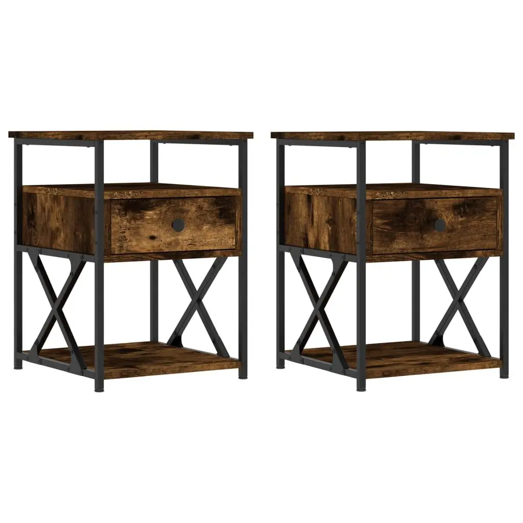 Bedside Cabinets 2 pcs Storage Side Tables Engineered Wood Brown