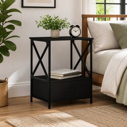 Bedside Table Black Industrial Style Storage Nightstand Cabinet 50x41x65cm
