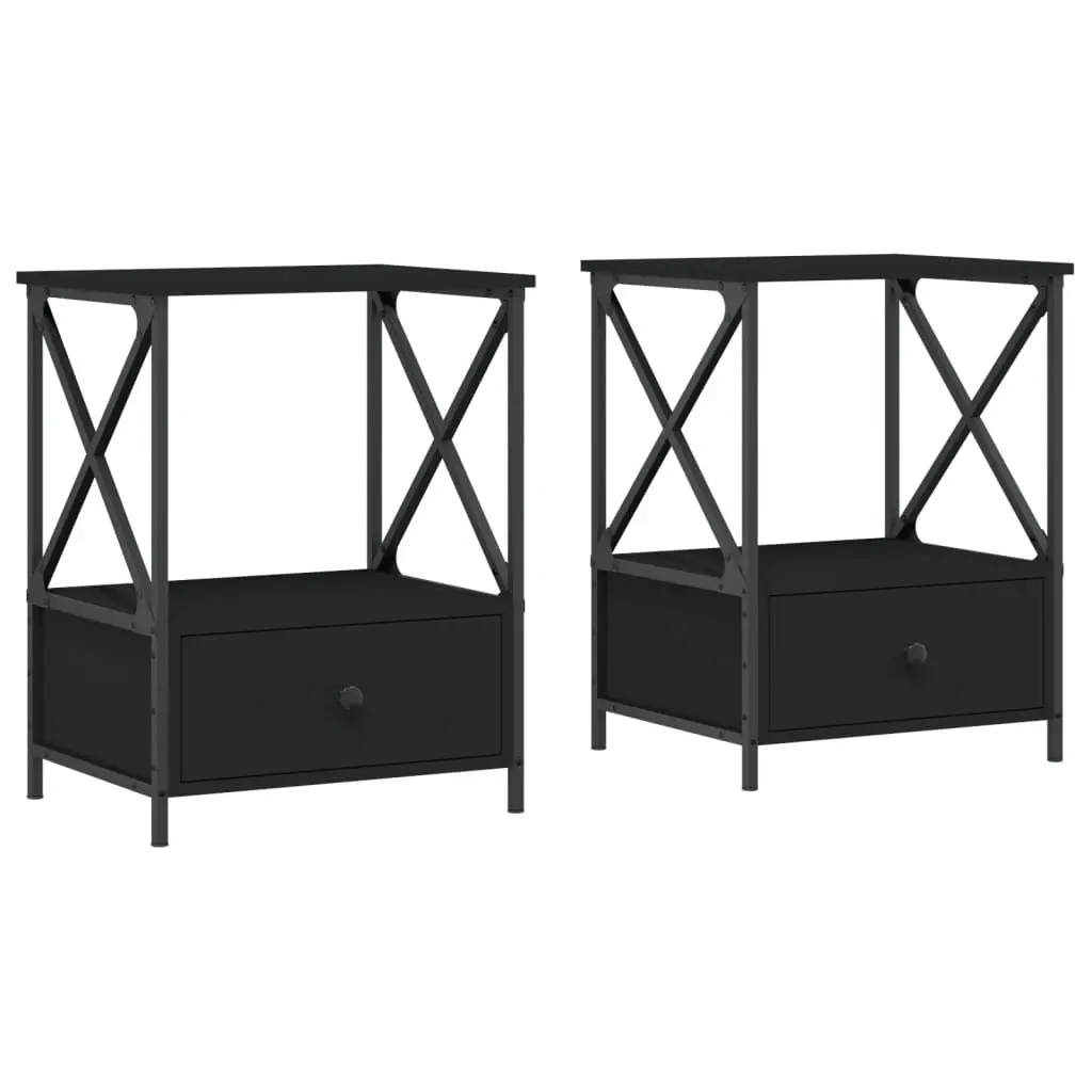 Bedside Tables Industrial Style Nightstand Storage 50x41x65 cm Black 2 pcs