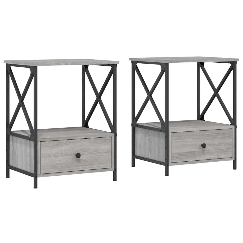 Bedside Tables Grey 50x41x65 cm Engineered Wood Nightstand 2 pcs