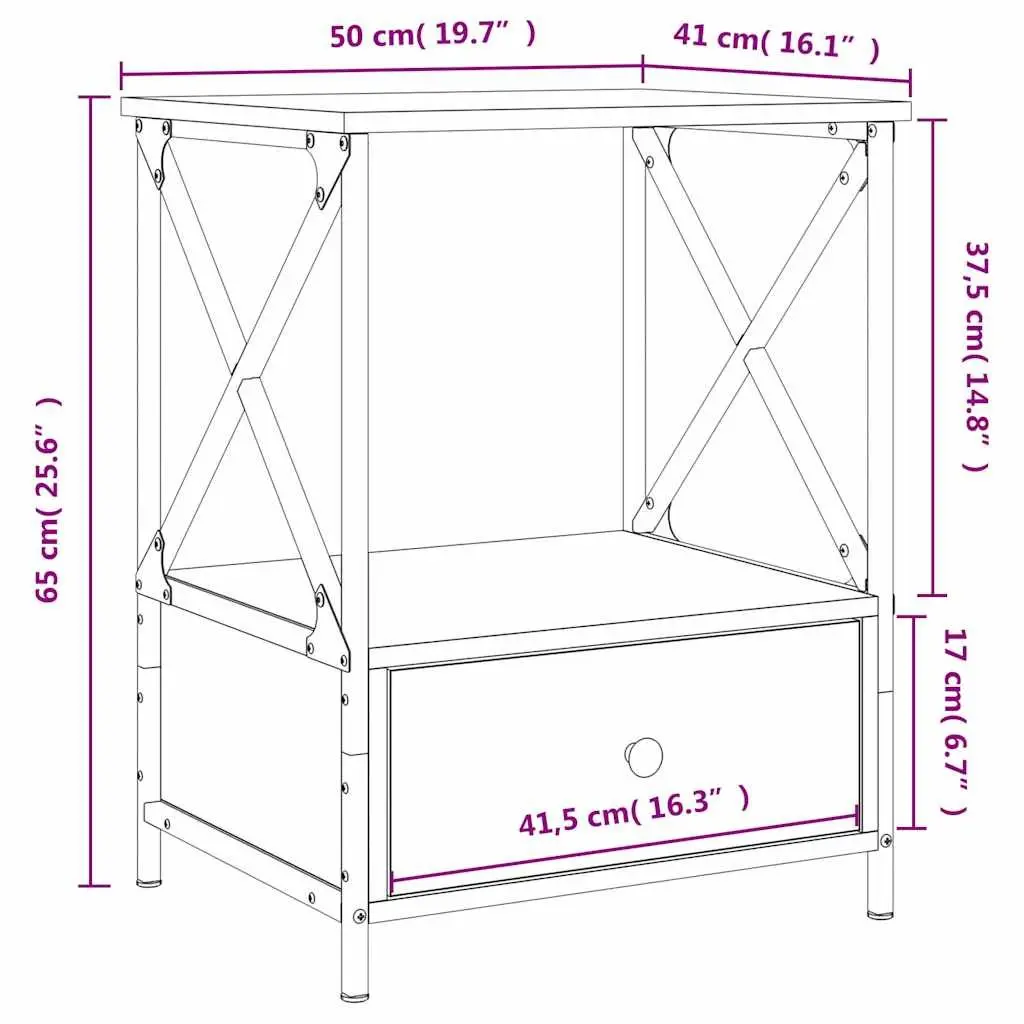 Bedside Tables Grey 50x41x65 cm Engineered Wood Nightstand 2 pcs