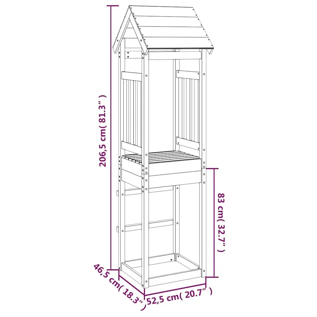 Wooden Play Tower Outdoor Playhouse 52.5x46.5x206.5cm Solid Pine Brown