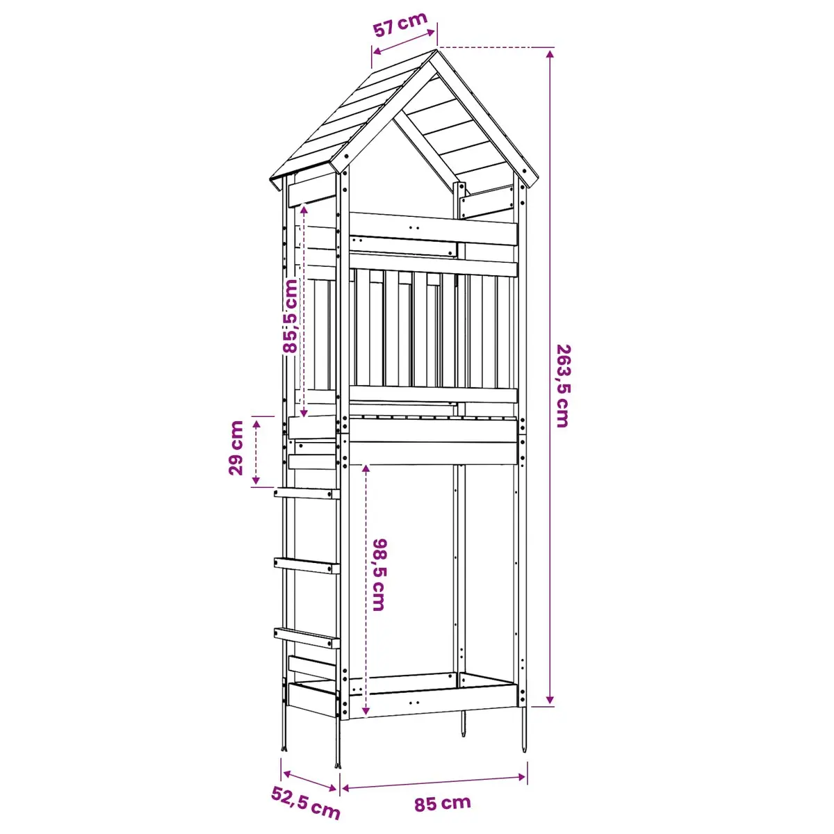 Outdoor Play Tower Kids Climbing Structure Natural Wood Garden Size 53x85x264cm