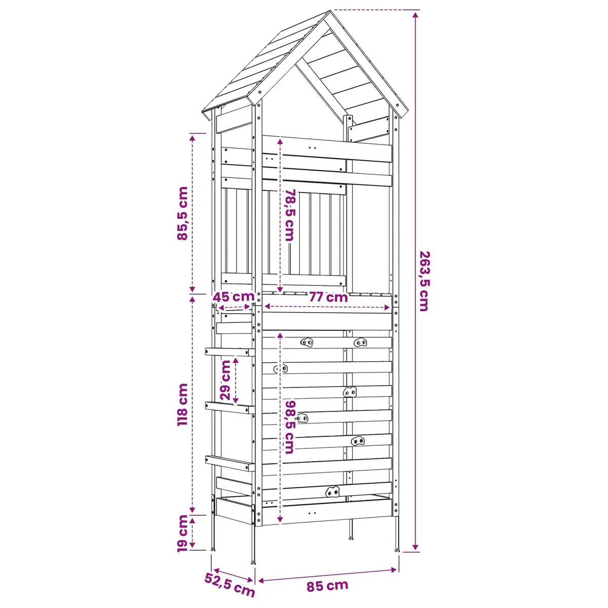 Kids Outdoor Play Tower Backyard Climbing Frame Wooden Railings Shaded Roof