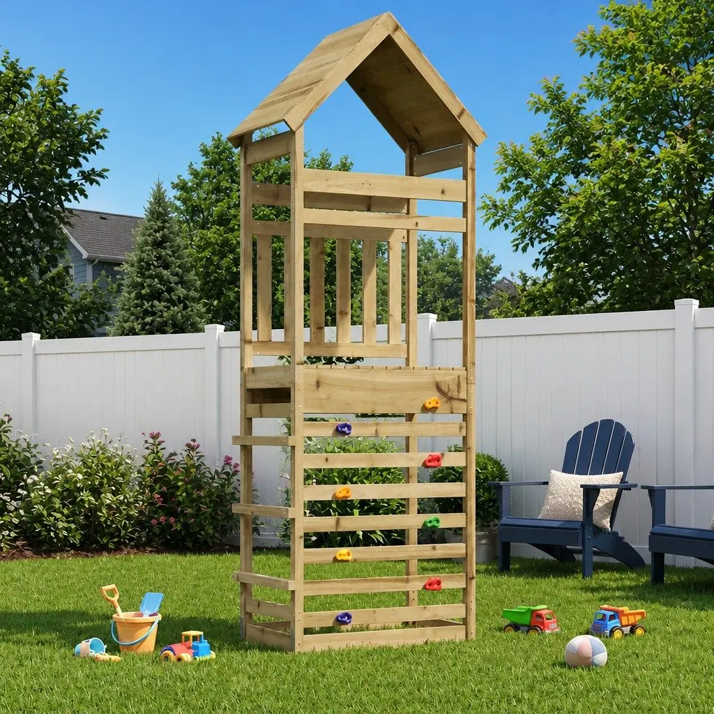 Outdoor Play Tower Solid Wood Climbing Slide Backyard Kids Playground Structure