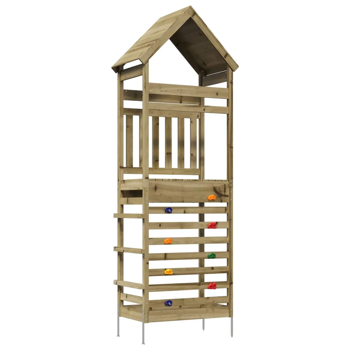 Outdoor Play Tower Climbing Slide Solid Wood Backyard Kids Playground Brown