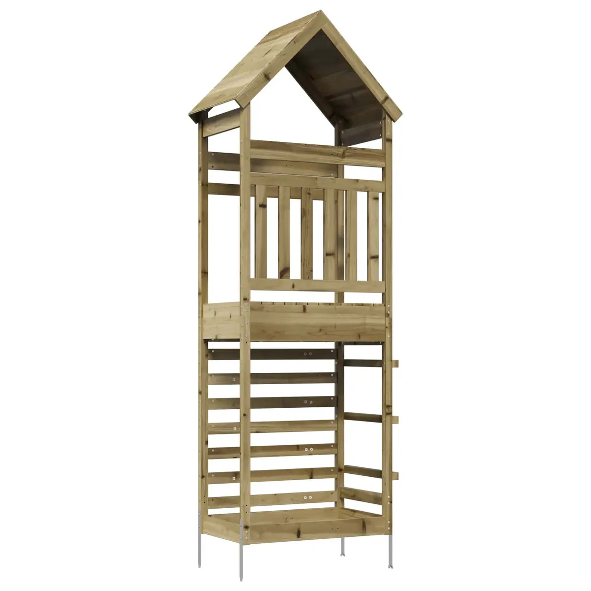 Outdoor Play Tower Climbing Slide Solid Wood Backyard Kids Playground Brown