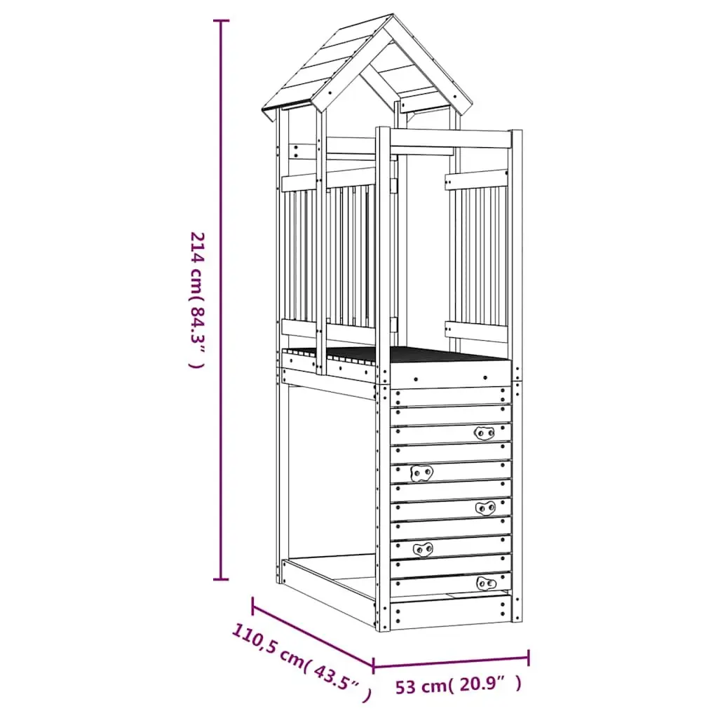 Wooden Play Tower Rockwall Climbing Frame Outdoor Playground Brown 53 x 110.5 x 214 cm