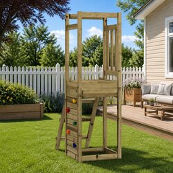 Durable Outdoor Wooden Playset with Rockwall and Ladder
