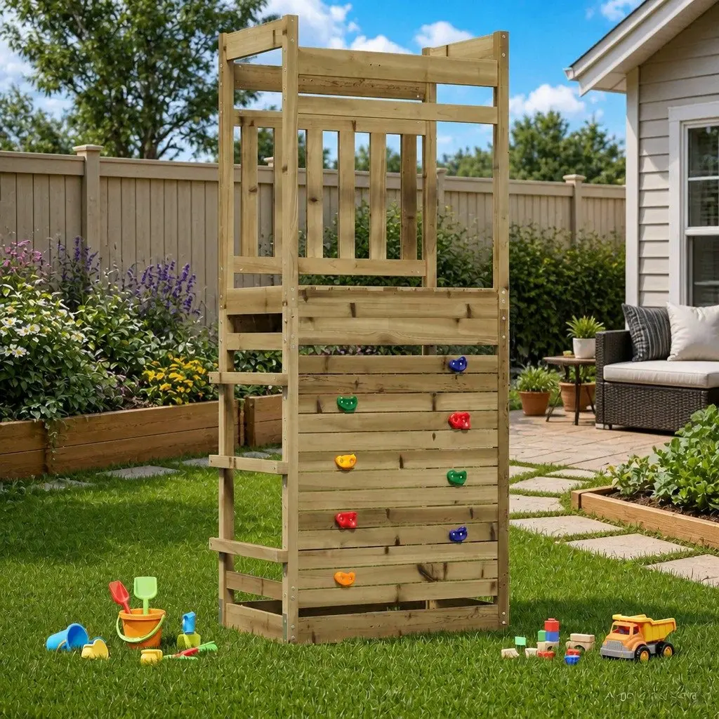 Wooden Outdoor Play Tower Kids Backyard Playground Garden Playset Climbing Fort