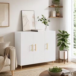 Sideboard White 90x34x80 cm Modern Storage Cabinet Engineered Wood Metal Legs