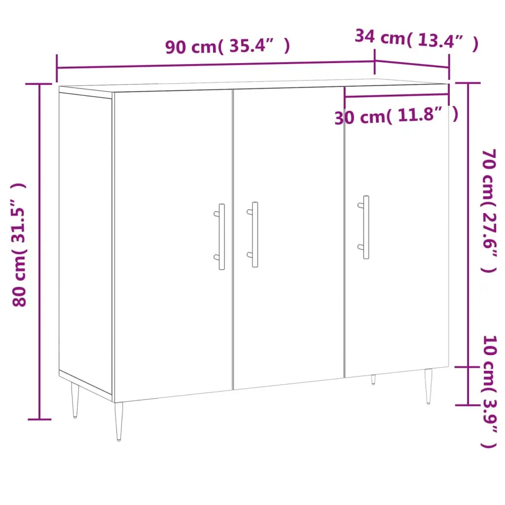 White Sideboard 90x34x80 cm for Organizing