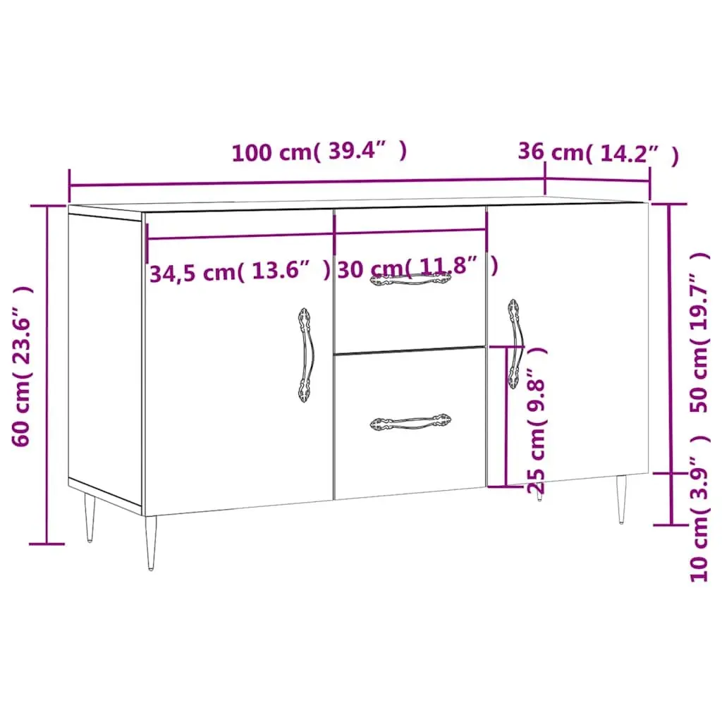 Sideboard Storage Cabinet Engineered Wood Buffet 100 x 36 x 60 cm White