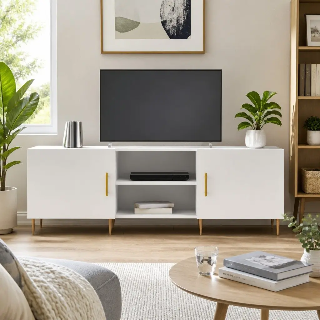 TV Cabinet White Storage Unit Media Stand 150x30x50cm