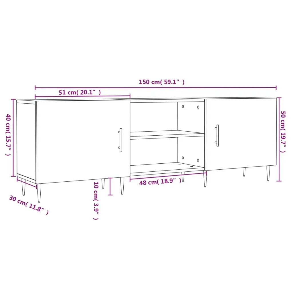 TV Cabinet White Storage Unit Media Stand 150x30x50cm