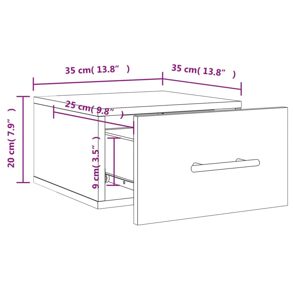 Wall-mounted Bedside Cabinet Storage Floating Nightstand 35 x 20 cm White