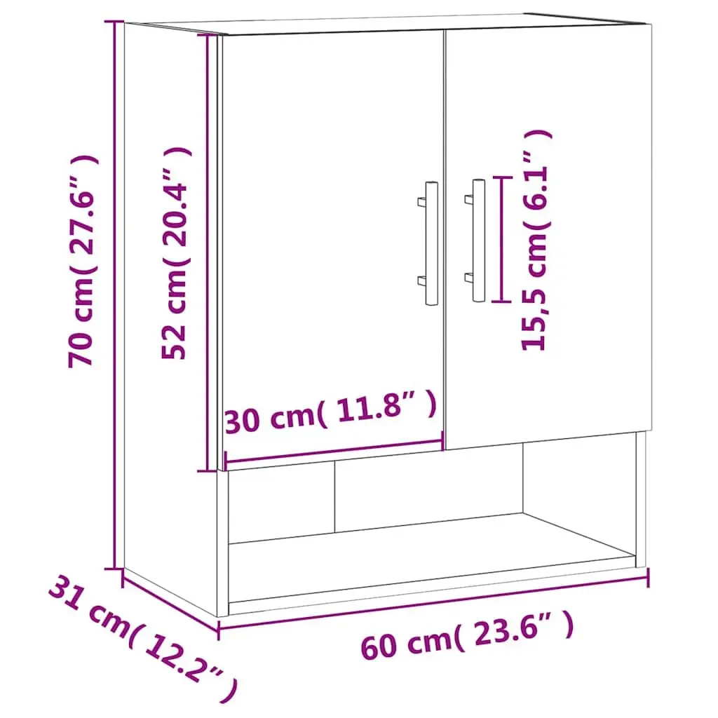 Wall Storage Cabinet Grey 60x31x70 cm Engineered Wood Home