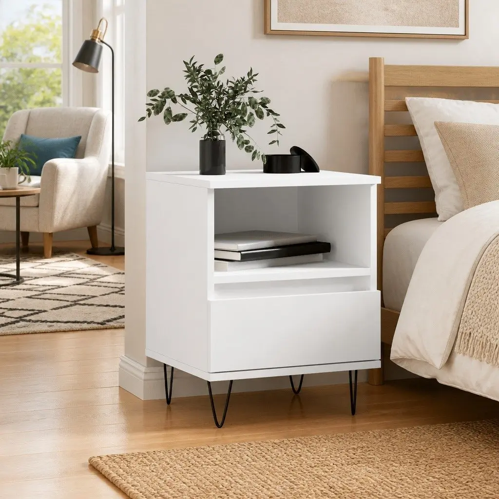 Bedside Cabinet White Engineered Wood Nightstand 40x35x50cm Drawer Storage Table