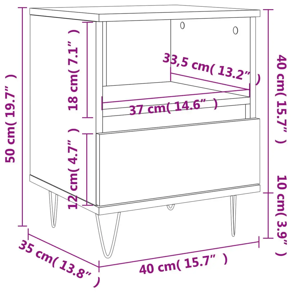 Bedside Cabinet White Engineered Wood Nightstand 40x35x50cm Drawer Storage Table