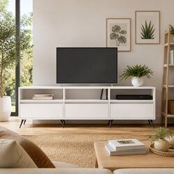Versatile White TV Cabinet with Stable Iron Legs