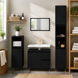 Practical Black Bathroom Cabinet 30x30x190cm with Shelves