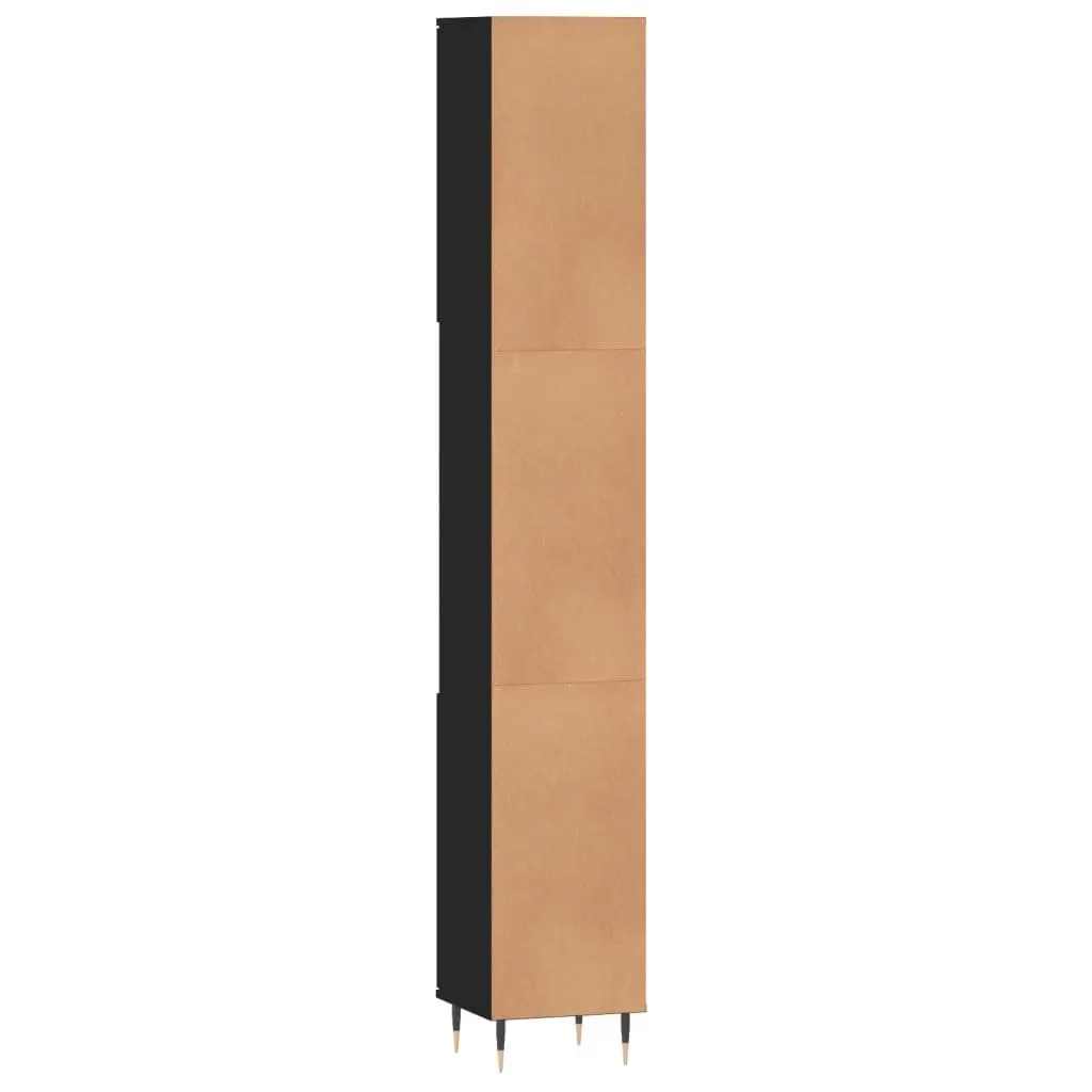 Bathroom Cabinet Black 30x30x190cm Engineered Wood Storage with Shelves and Doors