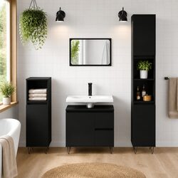 Reliable Black Bathroom Cabinet 30x30x190 cm for Your Storage Needs