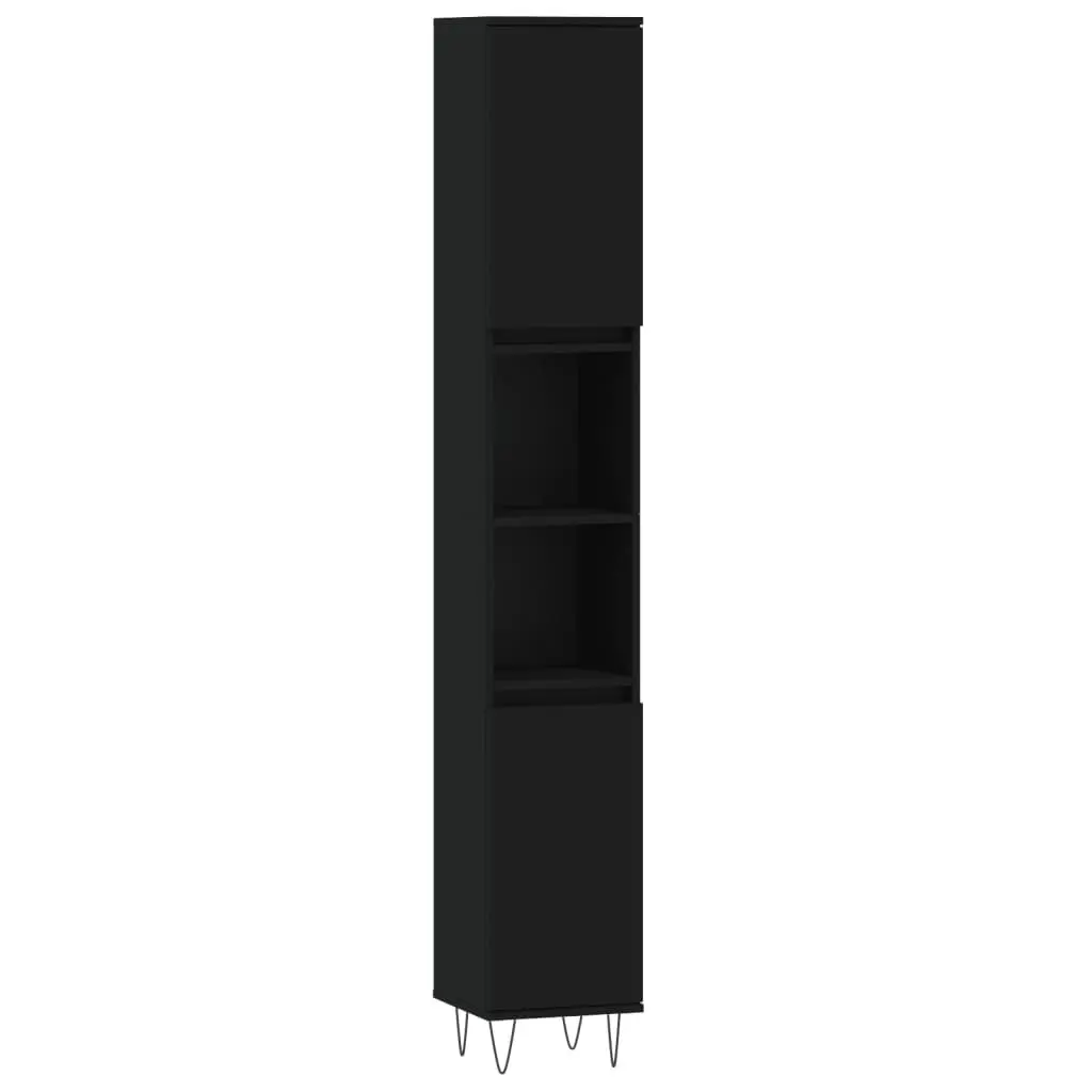 Bathroom Cabinet Storage Furniture 30x30x190 cm Black with Doors and Shelves