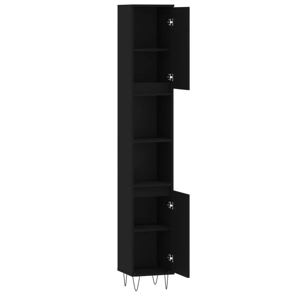 Bathroom Cabinet Storage Furniture 30x30x190 cm Black with Doors and Shelves