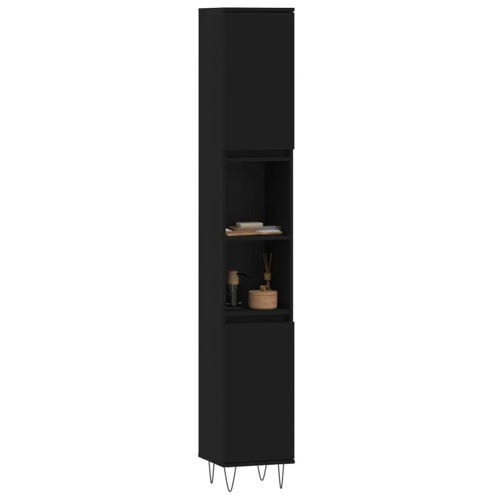 Bathroom Cabinet Storage Furniture 30x30x190 cm Black with Doors and Shelves