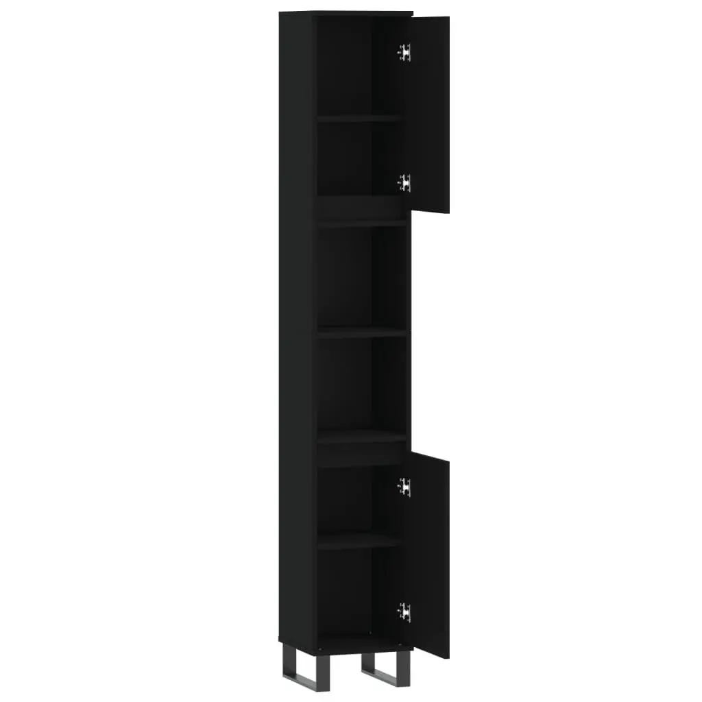 Bathroom Cabinet Tall Storage Cupboard 30x30x190 cm Black