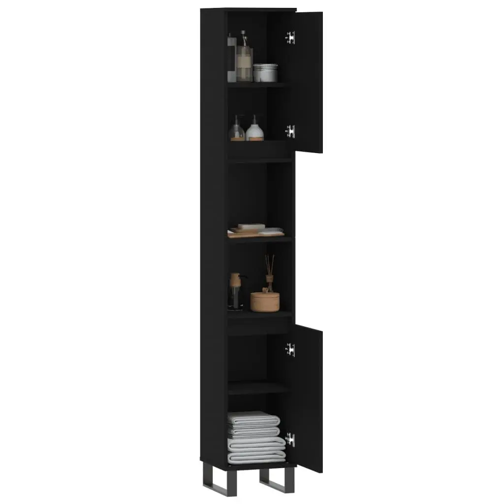 Bathroom Cabinet Tall Storage Cupboard 30x30x190 cm Black