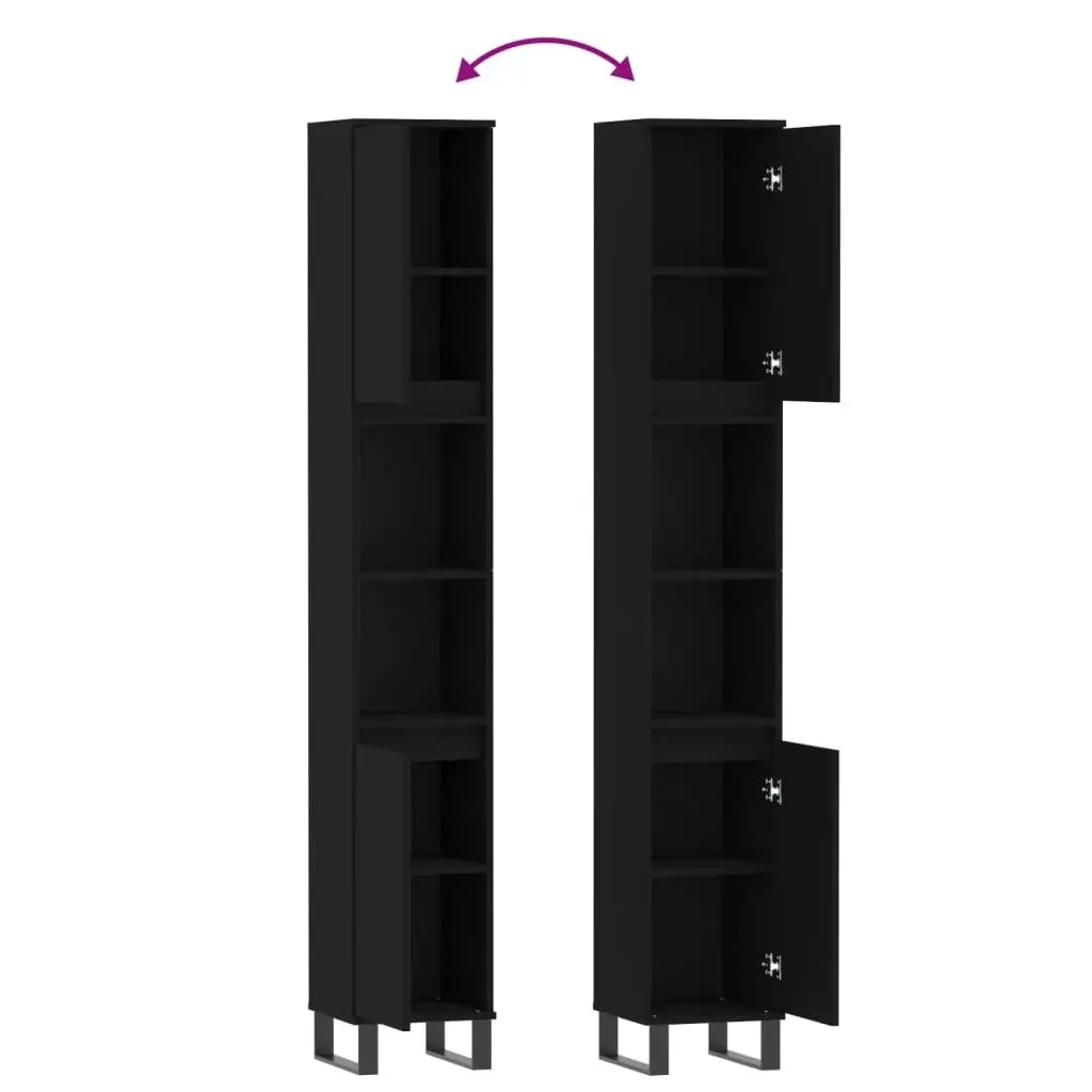 Bathroom Cabinet Tall Storage Cupboard 30x30x190 cm Black