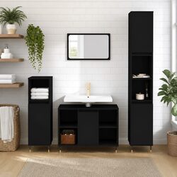 Durable Black Bathroom Cabinet 30x30x100 cm with Storage