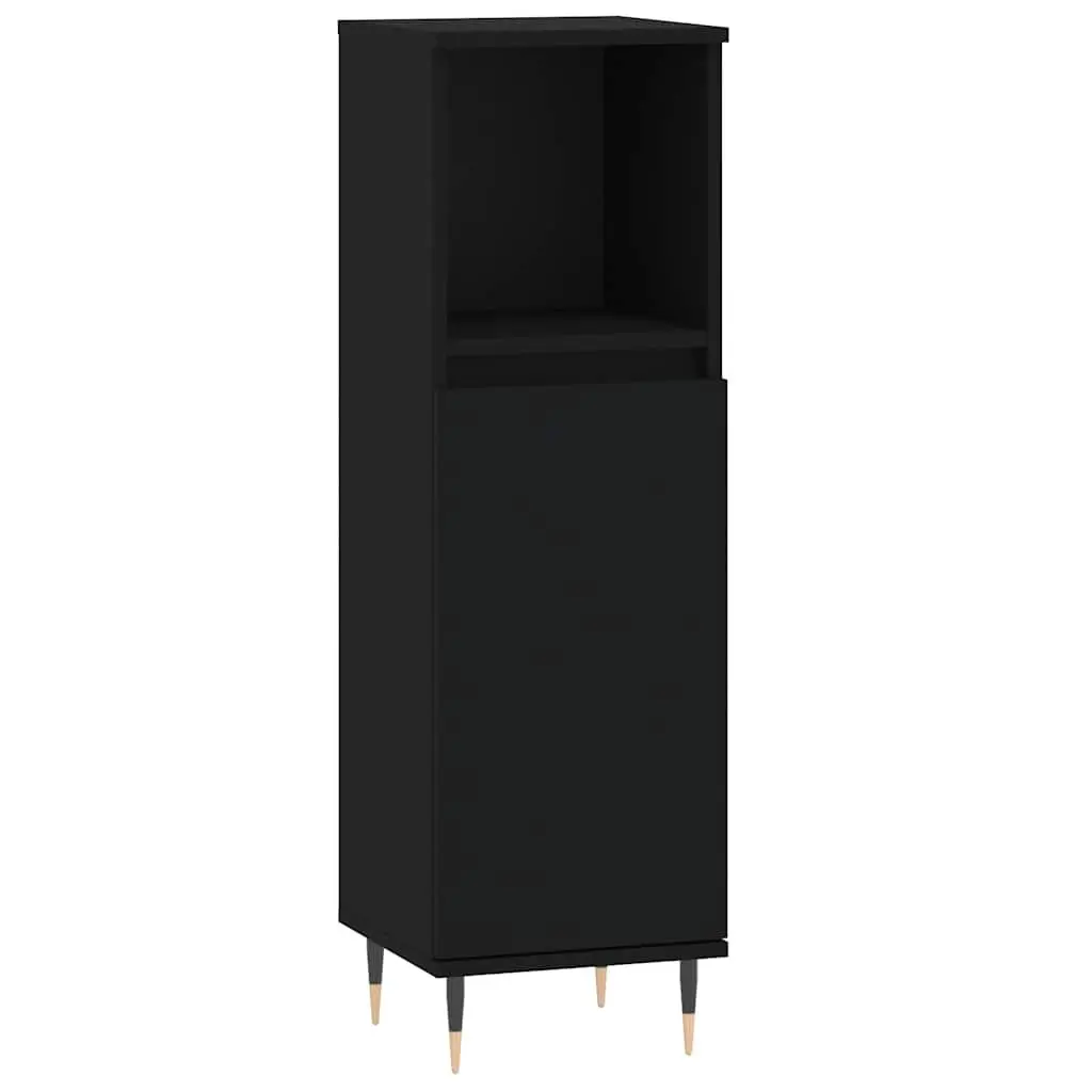 Bathroom Cabinet Black 30x30x100 cm Storage Furniture with Compartments